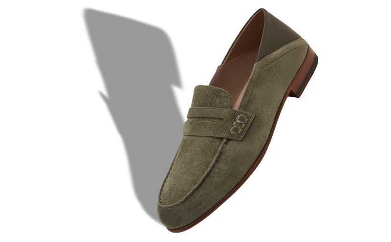 Plymouth, Khaki Suede Penny Loafers  - US$945.00