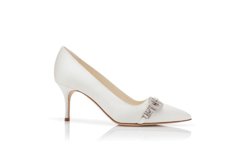 Side view of Asapump, White Satin Jewel Embellished Pumps - €1,175.00