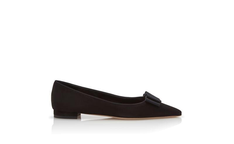 Side view of Readorflat, Black Suede Bow Detail Ballerina Flats  - AU$1,395.00