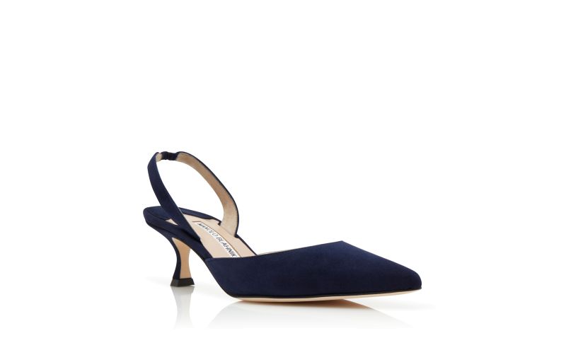 Carolyne, Navy Blue Suede Slingback Pumps - US$795.00