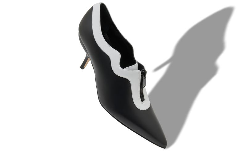 Zeynep, Black and White Calf Leather Zip Detail Pumps - £388.00 