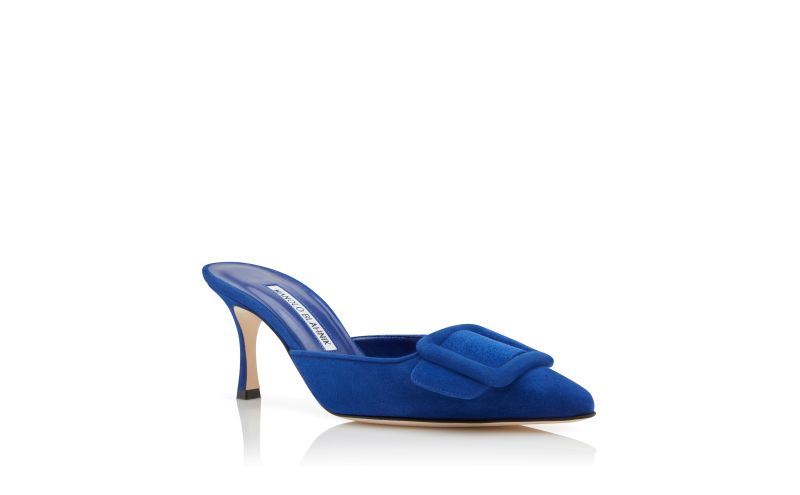 Maysale 70, Blue Suede Buckle Detail Mules
 - US$795.00