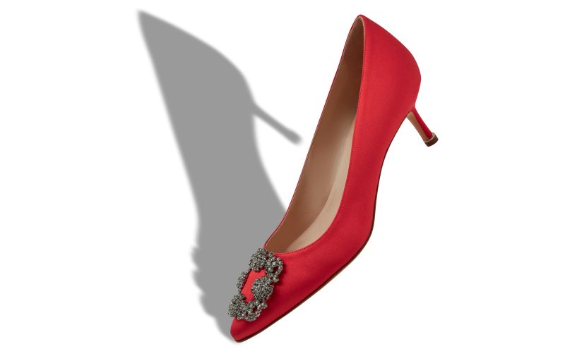 Hangisi 50, Red Satin Jewel Buckle Pumps - £1,035.00