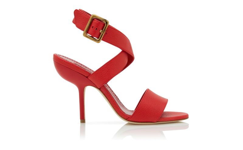 Side view of Helua, Red Calf Leather Ankle Strap Sandals - €795.00