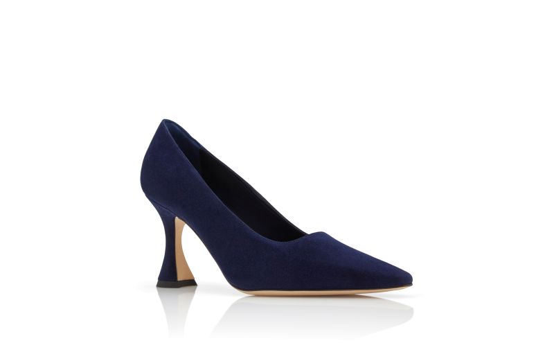 Loumaj, Navy Blue Suede Pointed Toe Pumps - US$845.00