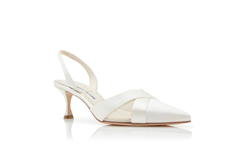 Oyounasli, Light Cream Satin Crossover Slingback Pumps - US$965.00