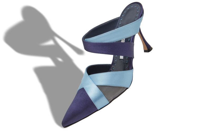 Oyounak, Blue Satin Crossover Mules - €875.00