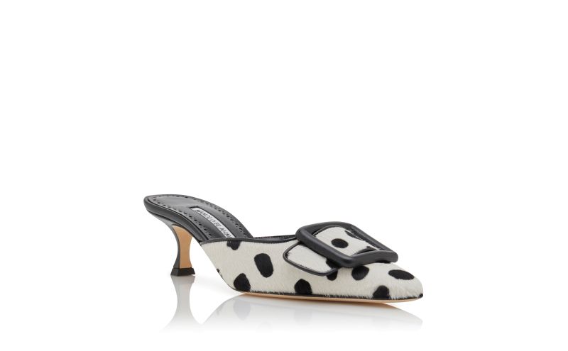 Maysalebi, White and Black Calf Hair Buckle Detail Mules - £398.00