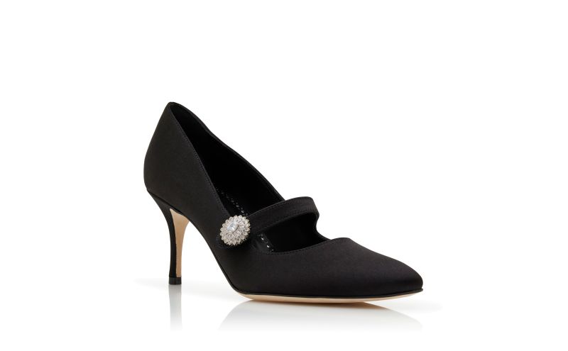 Marijana, Black Satin Embellished Mary Jane Pumps - £465.00