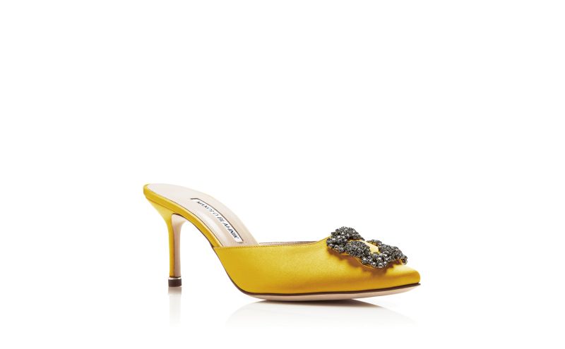 Hangisimu, Yellow Satin Jewel Buckle Mules - AU$1,805.00