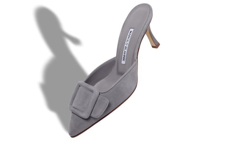 Maysale 70, Grey Suede Buckle Detail Mules - US$795.00