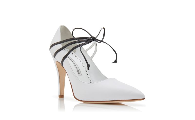 Bomanhi, White and Black Nappa Leather Lace-Up Pumps - US$463.00