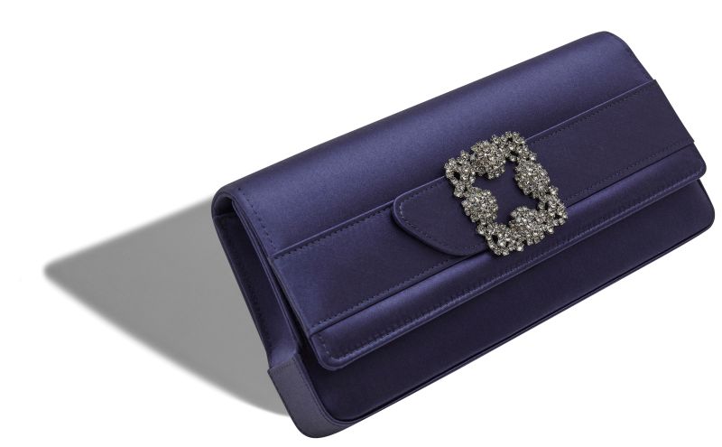 Gothisi, Navy Blue Satin Jewel Buckle Clutch - US$1,650.00 