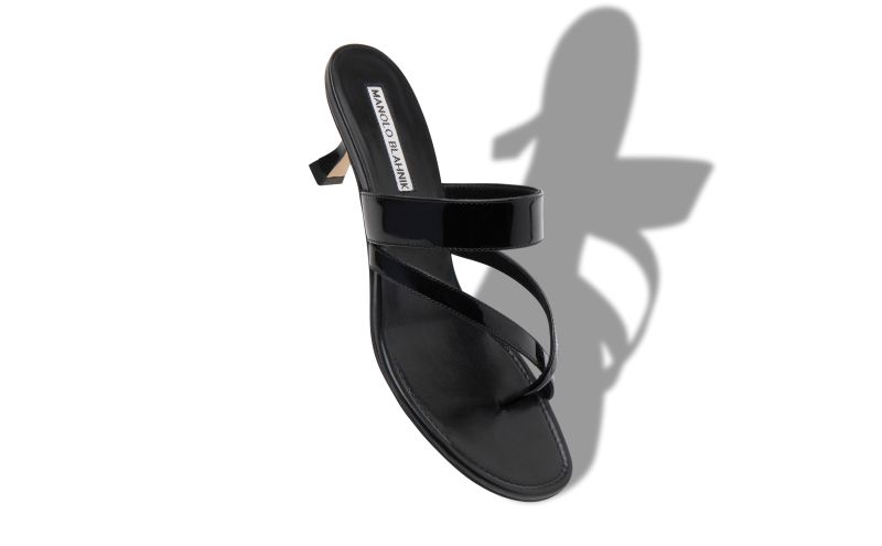 Susa, Black Patent Leather Open Toe Mules - US$775.00 