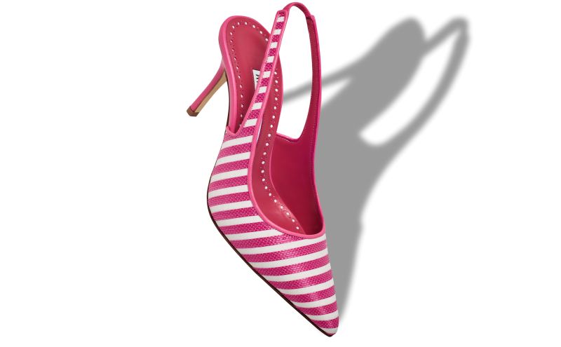 Allurafia, Pink and White Cotton Striped Slingback Pumps - AU$1,445.00 