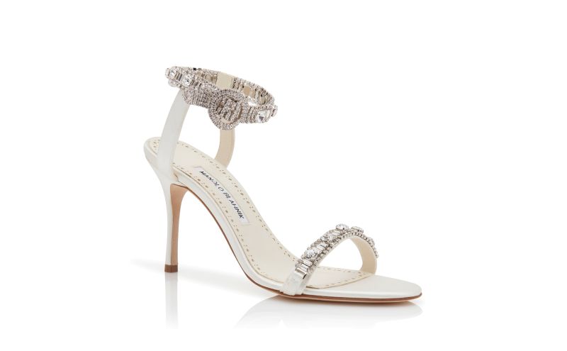 Asasan, Light Cream Satin Jewel Embellished Sandals - AU$2,795.00