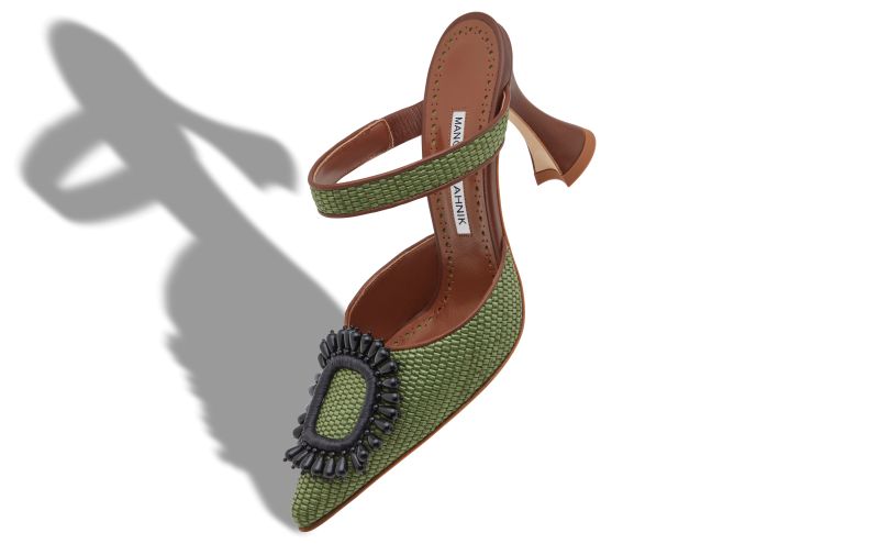 Atika, Green and Brown Raffia Pointed Toe Mules - AU$1,885.00