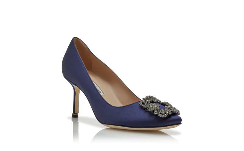 Hangisi 70, Navy Blue Satin Jewel Buckle Pumps - CA$1,745.00