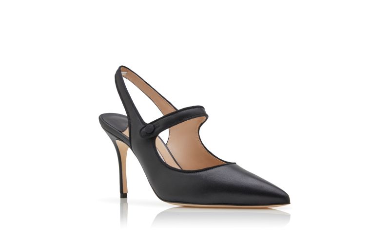 Camparisli, Black Nappa Leather Pointed Toe Slingback Pumps - US$965.00