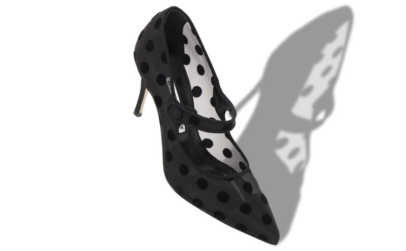 Camparimesh, Black Mesh Polka Dot Pointed Toe Pumps - AU$1,355.00 