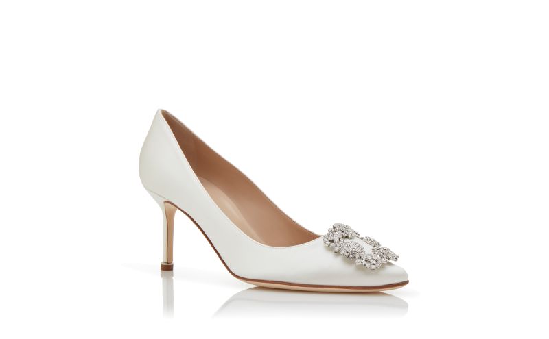 Hangisi 70, White Satin Jewel Buckle Pumps - AU$2,135.00