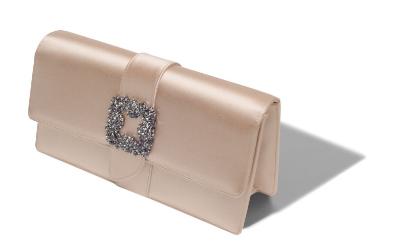 Capri, Beige Satin Jewel Buckle Clutch - US$1,695.00 