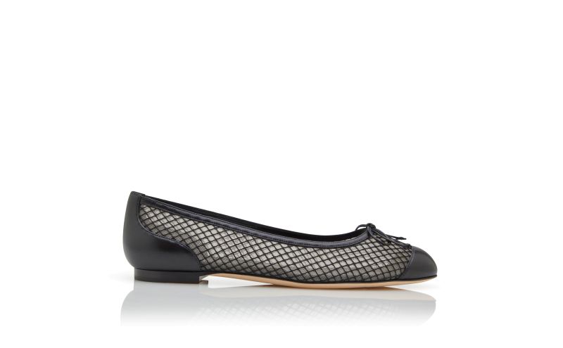 CAPBALME, Black Nappa Leather Ballerina Flats, 895 USD