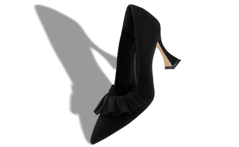 Espanhi, Black Suede Ruffled Pumps - £373.00