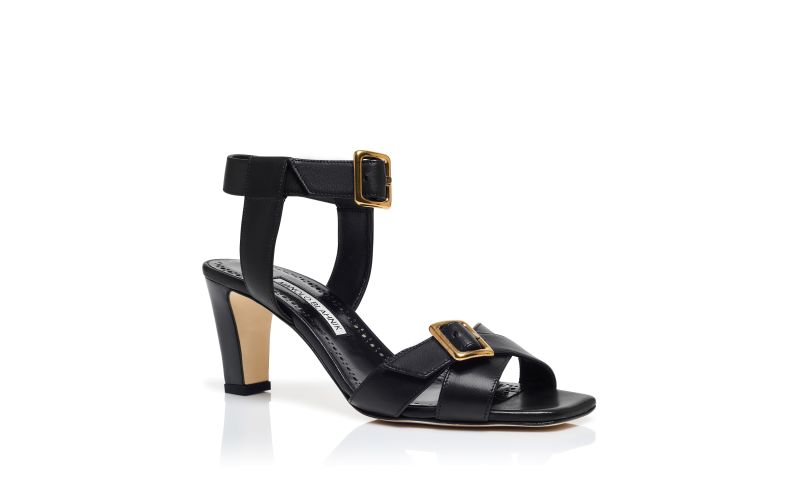 Shbealo, Black Nappa Leather Ankle Strap Sandals - US$1,025.00