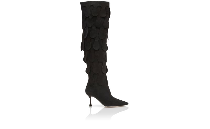 Side view of Rached, Black Suede Knee High Boots - €2,495.00