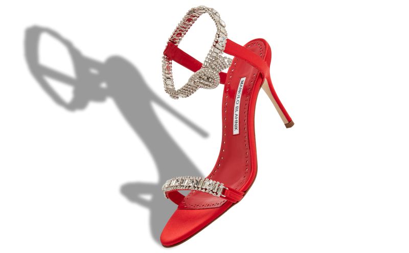 Asasan, Red Satin Jewel Embellished Sandals - US$1,695.00