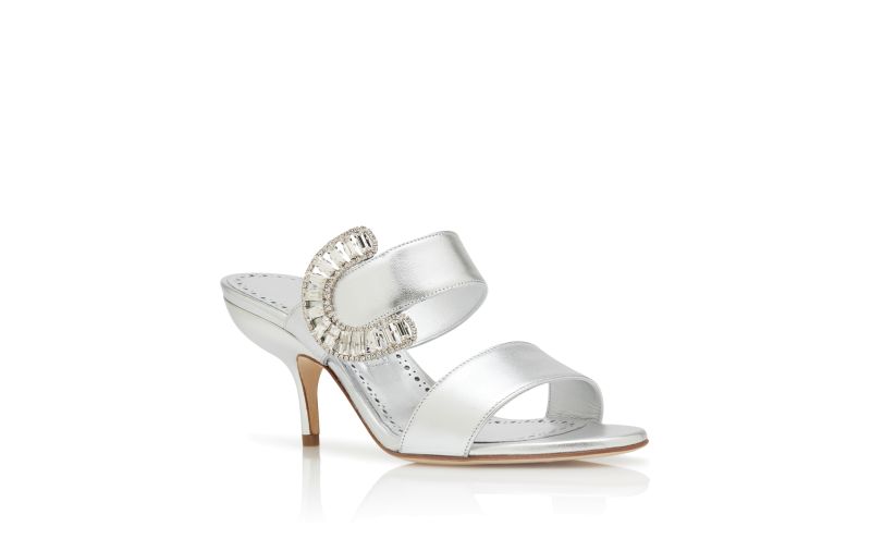 Memonia, Silver Nappa Leather Embellished Mules - US$1,225.00