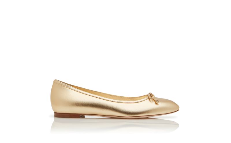 Side view of Verallim, Gold Nappa Leather Ballerina Flats - £625.00