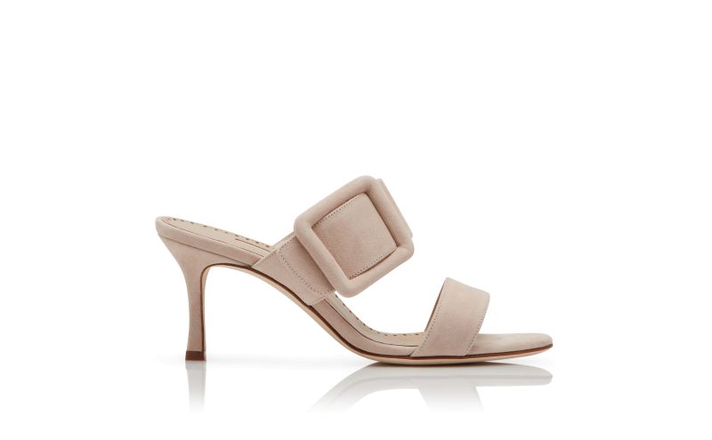 Side view of Gable, Light Beige Suede Open Toe Mules - €775.00
