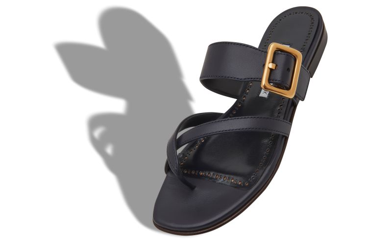 Thalusa, Navy Blue Nappa Leather Flat Sandals - CA$1,185.00