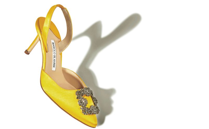 Hangisli, Yellow Satin Jewel Buckle Slingback Pumps - €1,145.00 