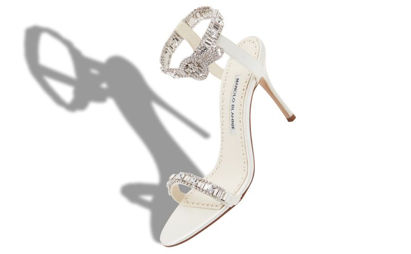 Asasan, Light Cream Satin Jewel Embellished Sandals - CA$2,285.00