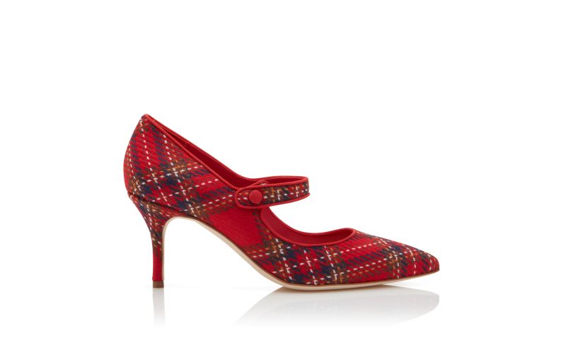 Side view of Camparinew , Red Wool Tartan Pointed Toe Pumps - £323.00