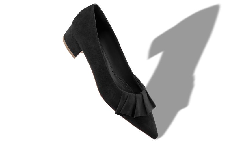 Espan, Black Suede Ruffled Pumps - US$925.00 