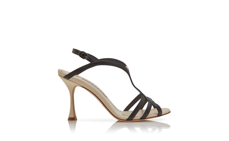 Side view of Betgieb, Cream and Black Nappa Leather Strappy Sandals - US$1,065.00