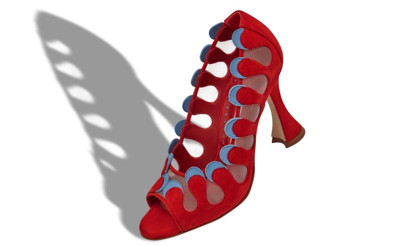 Aziz, Red and Blue Suede Scalloped Pumps - €1,095.00