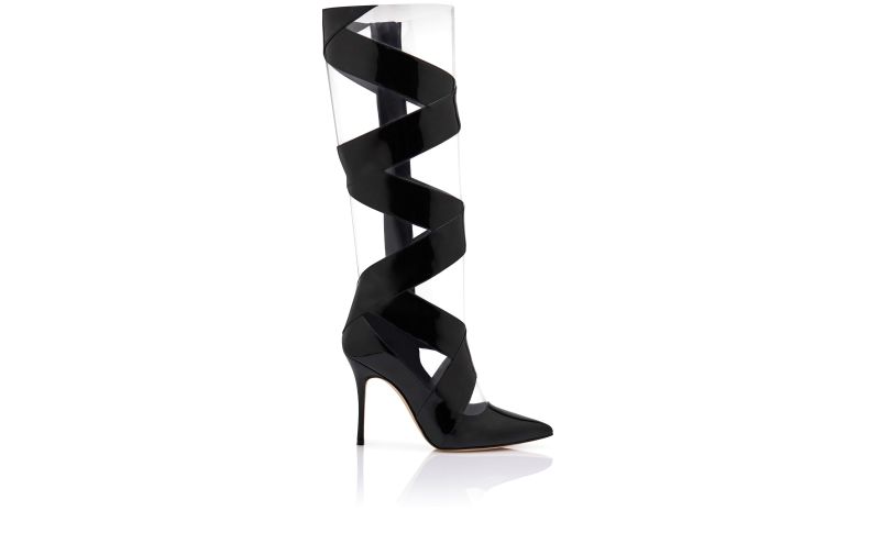 Side view of Ottosahi, Black Patent Leather Cut Out Boots - £998.00