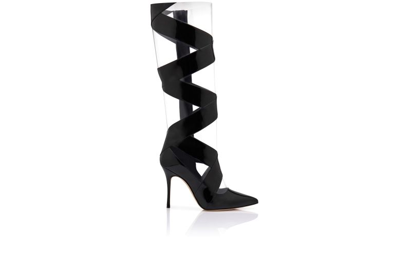 Side view of Ottosahi, Black Patent Leather Cut Out Boots - US$2,475.00