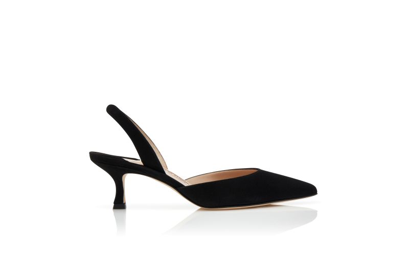 Side view of Carolyne, Black Suede Slingback Pumps - AU$1,445.00