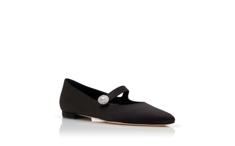 Marijanaflat, Black Satin Embellished Mary Jane Flat Pumps - £447.00