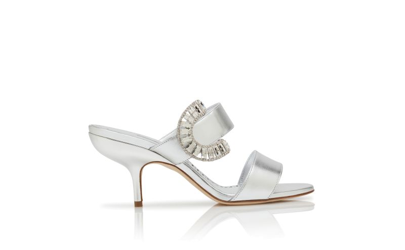 Side view of Memonia, Silver Nappa Leather Embellished Mules - €1,095.00