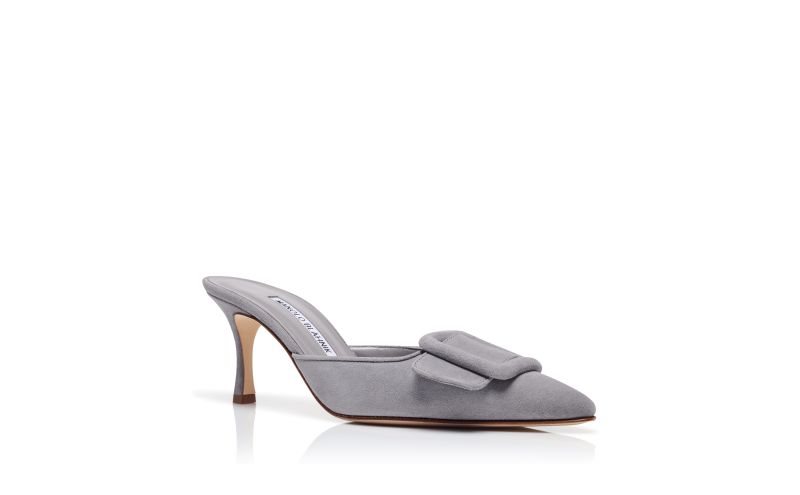 Maysale 70, Grey Suede Buckle Detail Mules - US$795.00