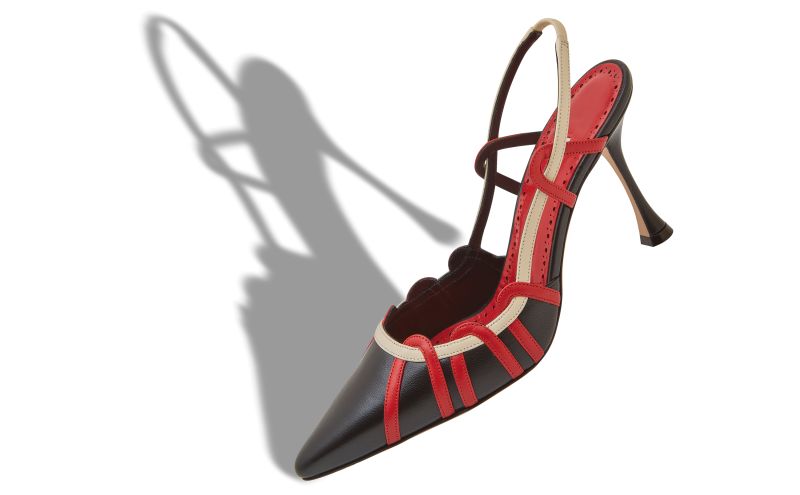 Walid, Black, Red and Cream Nappa Leather Slingback Pumps - AU$1,845.00