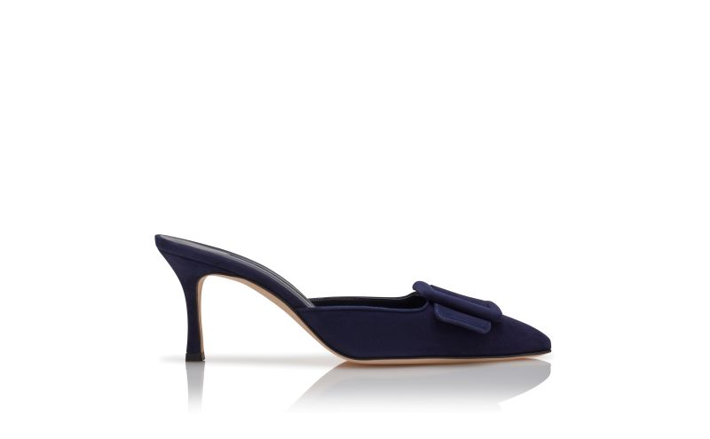 Side view of Maysale 70, Navy Blue Suede Buckle Detail Mules - US$875.00