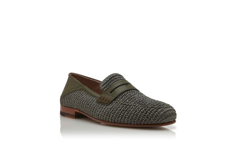 Padstow, Dark Green Raffia Penny Loafers - US$895.00